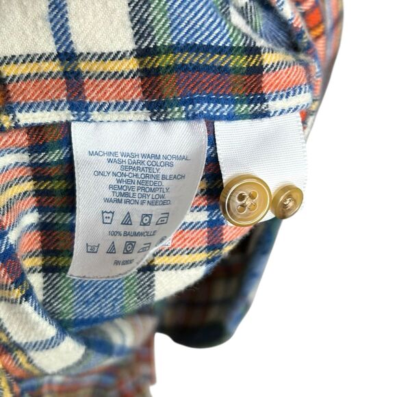 Lands End Flannel Shirt Mens XL Tall Blue Orange Plaid Button Down Outdoor Cabin - Picture 9 of 10